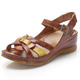 Sandaletten & Pantoletten - Gemini, klassische Damen-Sandalen, Weite G, mit Gummizug – Farbe COGNAC-BUNT Sandaletten & Pantoletten - Gemini, klassische Damen-Sandalen, Weite G, mit Gummizug, in Größe 036 bis 042, in Farbe KHAKI-BUNT