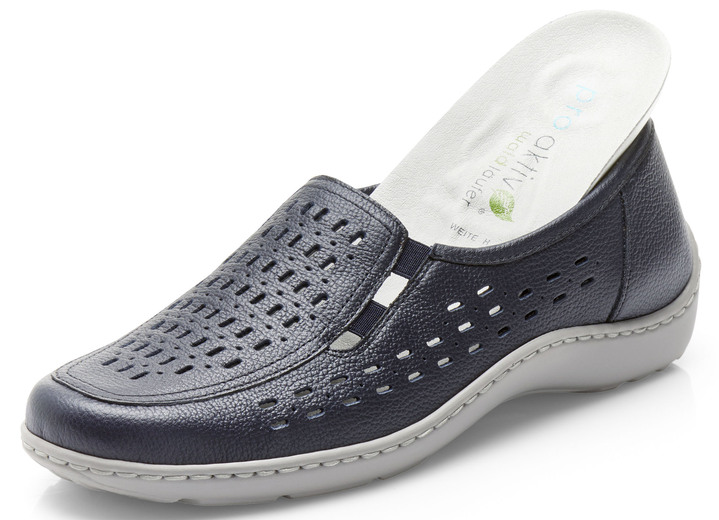 Slipper & Schnürschuhe - Waldläufer Slipper mit Leder-Massagefußbett, in Größe 3 1/2 bis 8, in Farbe DUNKELBLAU Ansicht 2