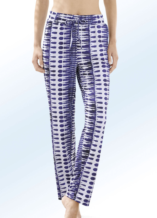 Bade- & Strandmode - Hose mit blau-weißem Druckdessin, in Größe 036 bis 054, in Farbe MARINE-WEISS