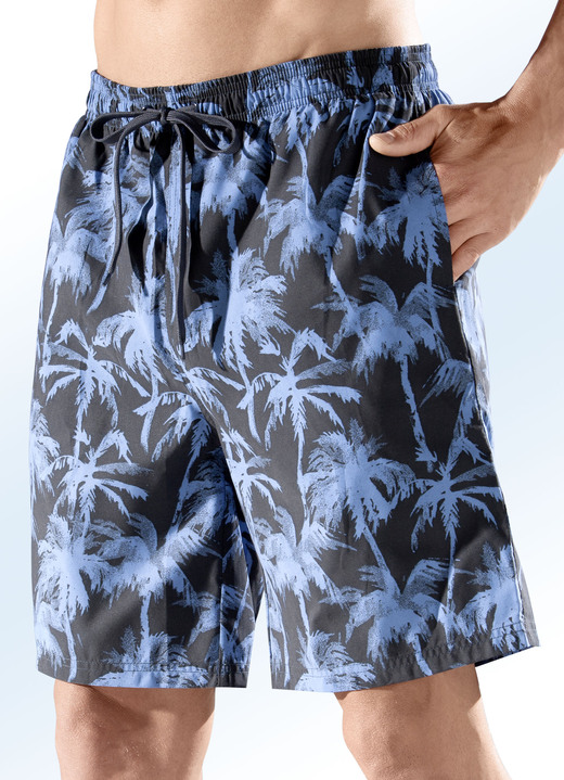 Bademode - Badeshorts mit Seitentaschen, Microfaser, in Größe 004 bis 009, in Farbe SCHWARZ-BLAU