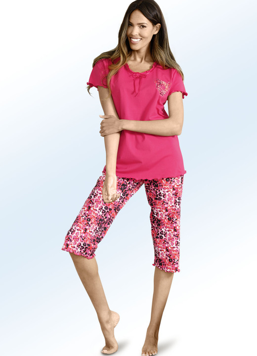 - Schlafanzug mit Satinband und kurzen Ärmeln, in Größe 036 bis 054, in Farbe PINK-BUNT