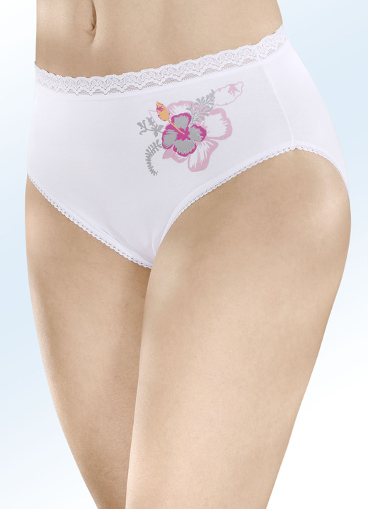 Damenwäsche - Slip mit buntem Blumenmotiv, in Größe 038 bis 050, in Farbe WEISS Ansicht 1