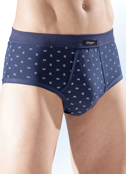 Slips & Unterhosen - Fünferpack Slips aus Feinjersey, mit Eingriff, allover dessiniert, in Größe 005 bis 011, in Farbe 3X MARINE-BUNT, 2X HELLBLAU-BUNT
