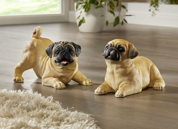 - Wetter- und frostbeständige Möpse, handbemalt, in Farbe BRAUN-SCHWARZ, in Ausführung liegend, mit Po in der Höhe Ansicht 2