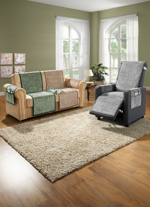 Sessel- & Sofaüberwürfe - Sessel-,Couch- und Armlehnenschoner mit Anti-Rutsch-Beschichtung, in Größe 100 (Sesselauflage, 50x 90 cm) bis 865 (2 Armlehnenschoner 38x 55 cm), in Farbe GRÜN, in Ausführung Qualität 1 Ansicht 3