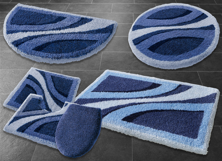 - Faszinierende Badgarnitur mit rutschhemmender Rückseite, in Größe 100 (Vorleger halbrund, 50/ 80 cm) bis 112 (WC-Deckelbezug, 47/ 50 cm), in Farbe BLAU Ansicht 1