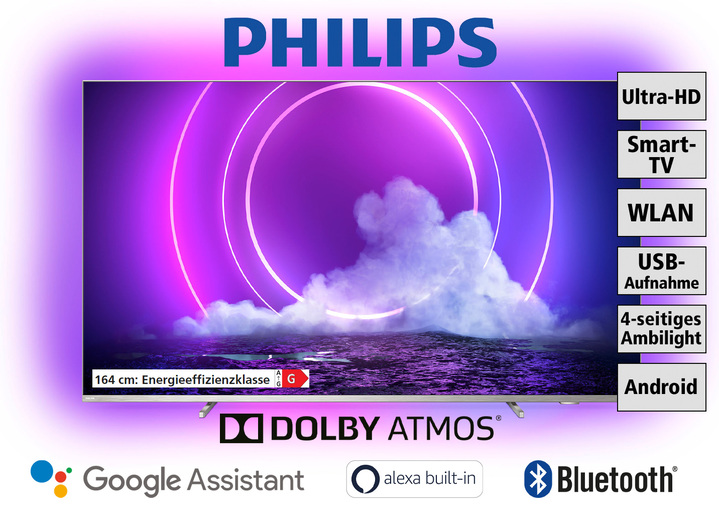 - Philips 4K-Ultra-HD-Ambilight-LED-Fernseher, kompatibel mit DTS Play-Fi Ansicht 2 - Philips 4K-Ultra-HD-Ambilight-LED-Fernseher, kompatibel mit DTS Play-Fi, in Farbe SILBER Ansicht 2