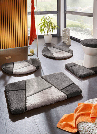 Badgarnituren - Farbenfrohe Badgarnitur mit rutschhemmender Rückseite, in Größe 101 (Teppich, 50/ 90 cm) bis 110 (Hänge-WC-Garnitur 2-teilig), in Farbe GRAU – Farbe GRAU – Ansicht 