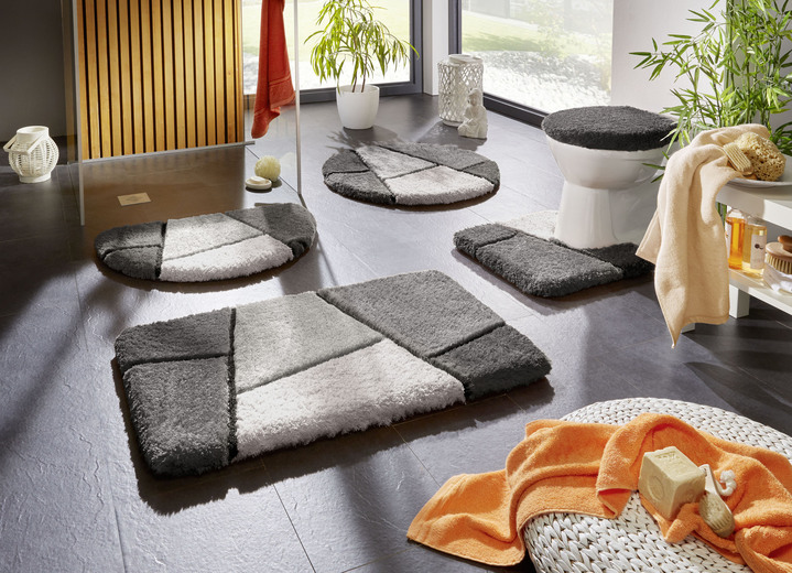 Badgarnituren - Farbenfrohe Badgarnitur mit rutschhemmender Rückseite, in Größe 101 (Teppich, 50/ 90 cm) bis 110 (Hänge-WC-Garnitur 2-teilig), in Farbe GRAU Ansicht 2