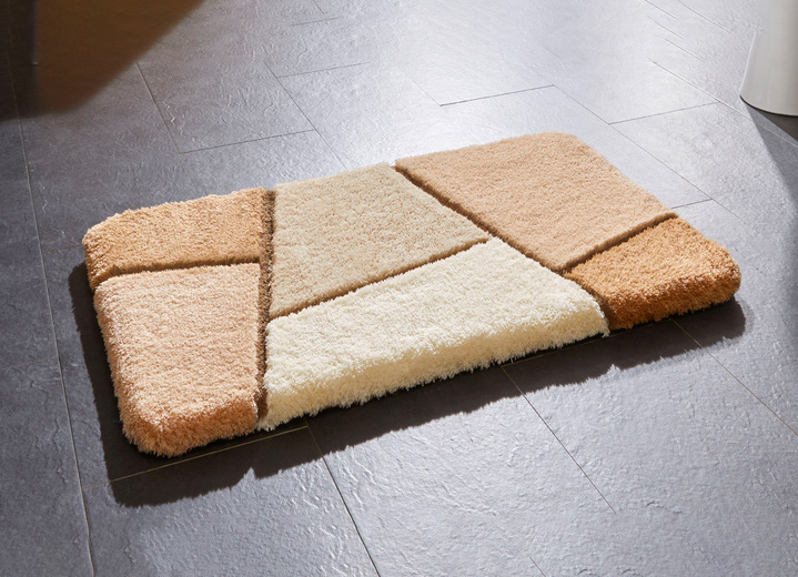 Badgarnituren - Farbenfrohe Badgarnitur mit rutschhemmender Rückseite, in Größe 101 (Teppich, 50/ 90 cm) bis 110 (Hänge-WC-Garnitur 2-teilig), in Farbe CREME Ansicht 2