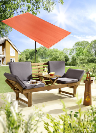 Funktionsbank aus Akazienholz inkl. Kissen