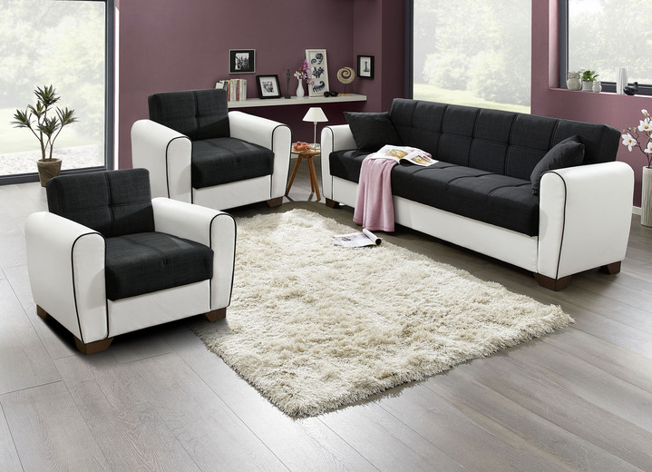 Polstergruppen - Polstermöbel mit Bettfunktion und Bettkasten, in Farbe WEISS-SCHWARZ, in Ausführung Sessel Ansicht 25