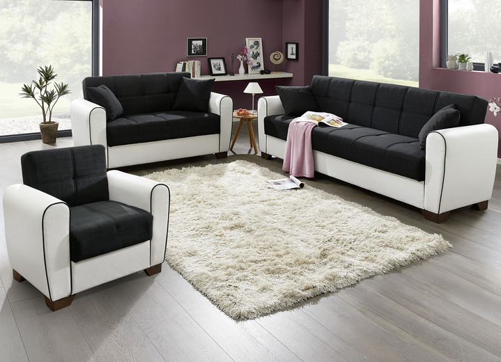 Polstergruppen - Polstermöbel mit Bettfunktion und Bettkasten, in Farbe WEISS-SCHWARZ, in Ausführung Sessel Ansicht 21