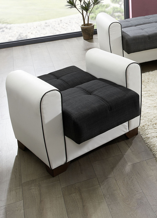Polstergruppen - Polstermöbel mit Bettfunktion und Bettkasten, in Farbe WEISS-SCHWARZ, in Ausführung Sessel Ansicht 2