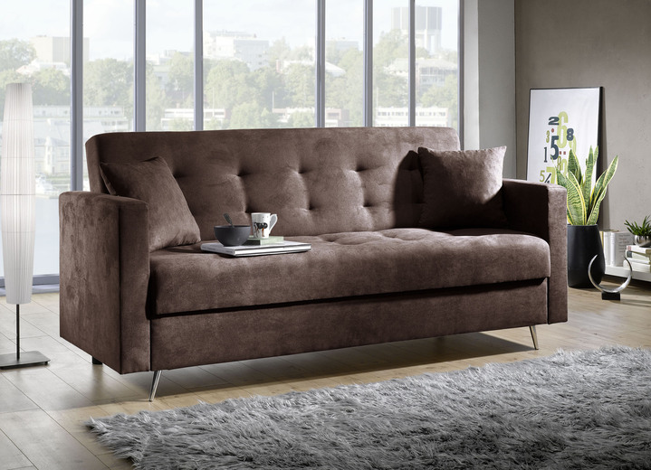 Schlafsofas - Schlafsofa auf Chromfüßen mit Bettkasten Ansicht 3 Schlafsofas - Schlafsofa auf Chromfüßen mit Bettkasten, in Farbe CREME Ansicht 3