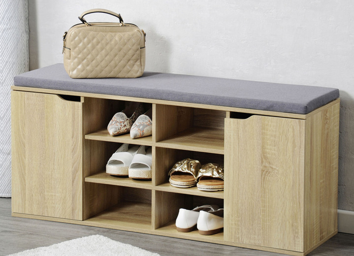 Garderobenmöbel - Schuhbank mit Sitzkissen, in Farbe WEISS Ansicht 2