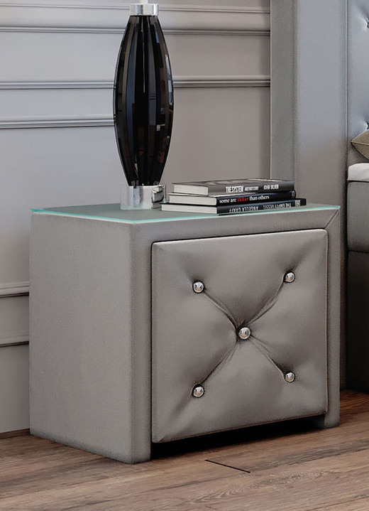 Nachttische - Nachttisch mit Schublade und Glasplatte, in Farbe TERRA Ansicht 2