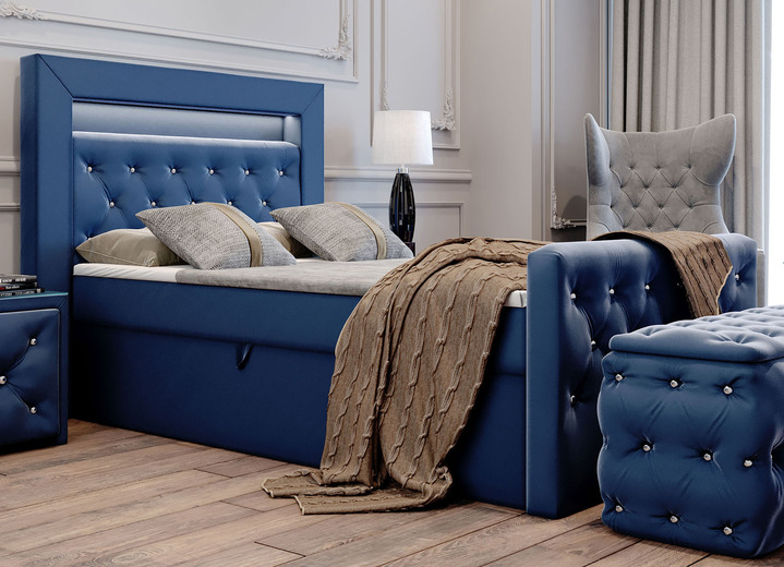 Boxspringbetten - Boxspringbett mit LED-Beleuchtung und Topper, in Farbe DUNKELBLAU Ansicht 7