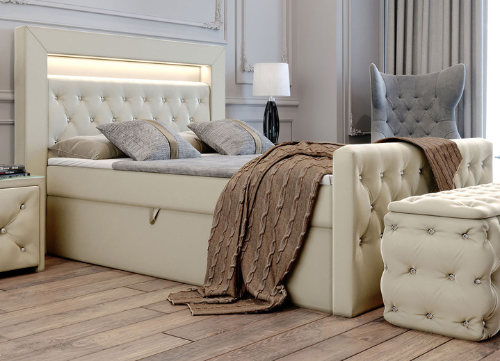 Boxspringbetten - Boxspringbett mit LED-Beleuchtung und Topper, in Farbe DUNKELBLAU Ansicht 8