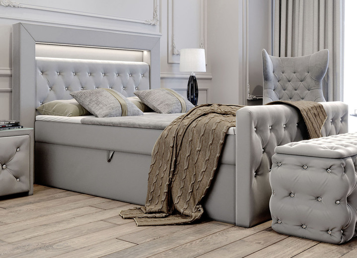 Boxspringbetten - Boxspringbett mit LED-Beleuchtung und Topper, in Farbe DUNKELBLAU Ansicht 6