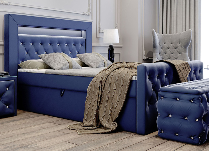 Boxspringbetten - Boxspringbett mit LED-Beleuchtung und Topper, in Farbe DUNKELBLAU Ansicht 10