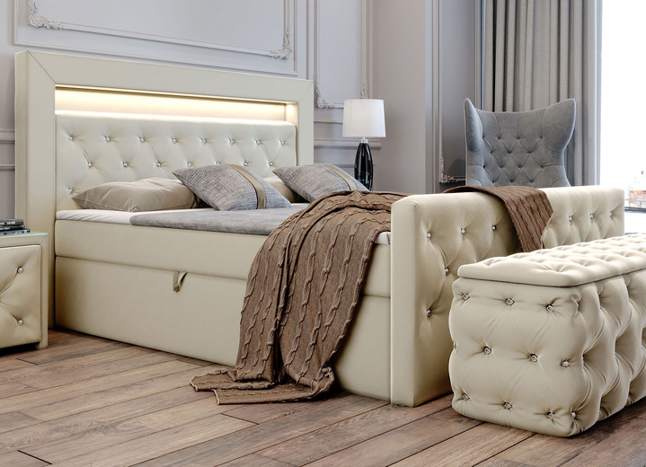 Boxspringbetten - Boxspringbett mit LED-Beleuchtung und Topper, in Farbe DUNKELBLAU Ansicht 11