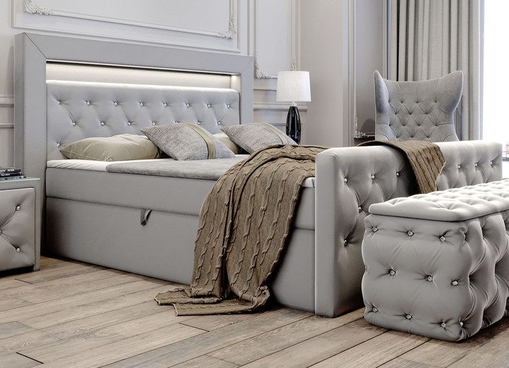 Boxspringbetten - Boxspringbett mit LED-Beleuchtung und Topper, in Farbe DUNKELBLAU Ansicht 9