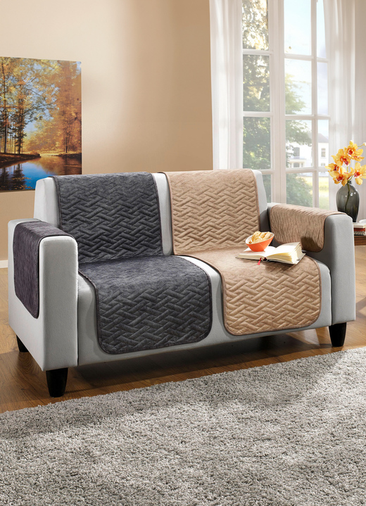 Sessel- & Sofaüberwürfe - Wohnaccessoires in Wildleder-Optik mit Anti-Rutsch-Rückseite, in Größe 101 (Sesselschoner, 50x150 cm) bis 865 (2 Armlehnenschoner, 50x 70 cm), in Farbe BEIGE Ansicht 5