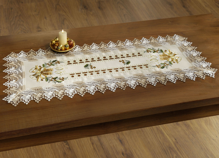 Tischdecken - Tisch- und Raumdekoration mit weihnachtlichen Kerzenmotiven, in Größe 101 (Deckchen, 35/ 50 cm) bis 404 (Kissenbezug, 40/ 40 cm), in Farbe ECRU-BUNT Ansicht 2