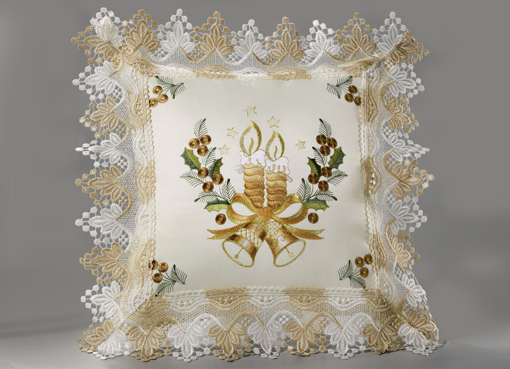 Tischdecken - Tisch- und Raumdekoration mit weihnachtlichen Kerzenmotiven, in Größe 101 (Deckchen, 35/ 50 cm) bis 404 (Kissenbezug, 40/ 40 cm), in Farbe ECRU-BUNT Ansicht 3