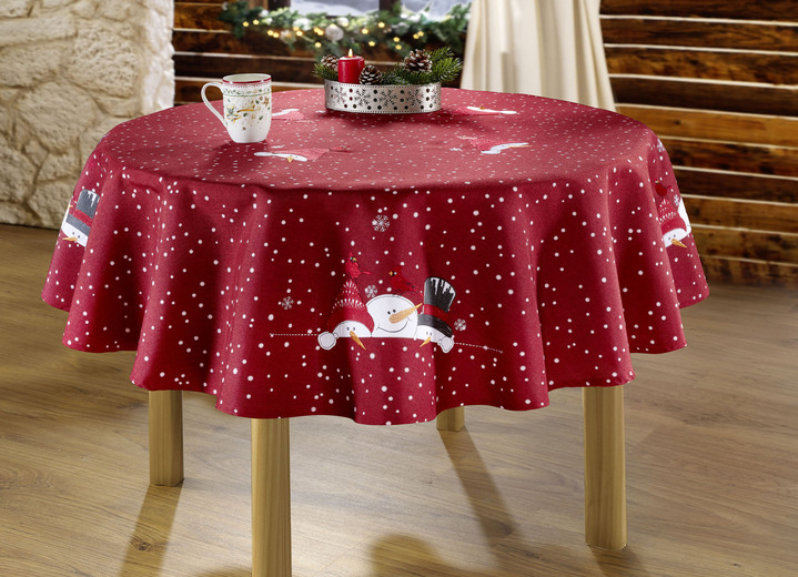 Tischdecken - Zauberhafte Tisch- und Raumdekoration mit Schneemann-Motiven, in Größe 135 (Deckchen, 60/ 60 cm) bis 404 (Kissenbezug, 40/ 40 cm), in Farbe GRÜN Ansicht 1