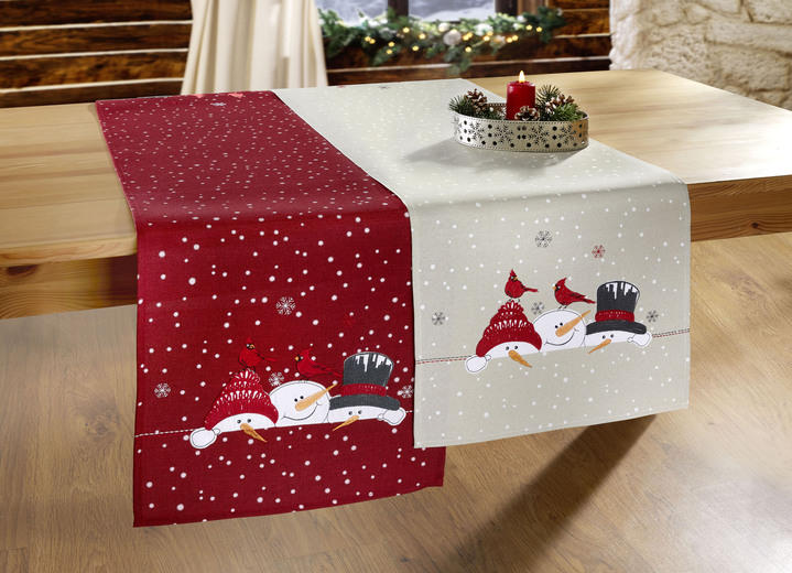 Tischdecken - Zauberhafte Tisch- und Raumdekoration mit Schneemann-Motiven, in Größe 135 (Deckchen, 60/ 60 cm) bis 404 (Kissenbezug, 40/ 40 cm), in Farbe GRÜN Ansicht 4