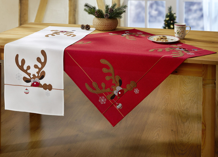 Tischdecken - Tisch- und Raumdekoration mit Elch-Motiven, in Größe 101 (Deckchen, 35/ 50 cm) bis 404 (Kissenbezug, 40/ 40 cm), in Farbe SEKT