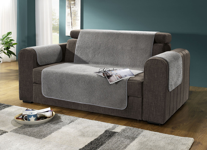 Sessel- & Sofaüberwürfe - Flauschige Sessel-, Couch- und Armlehnenschoner, in Größe 101 (Sesselschoner, 50x150 cm) bis 865 (2x Armlehnenschoner, 50x 70 cm), in Farbe BEIGE Ansicht 2