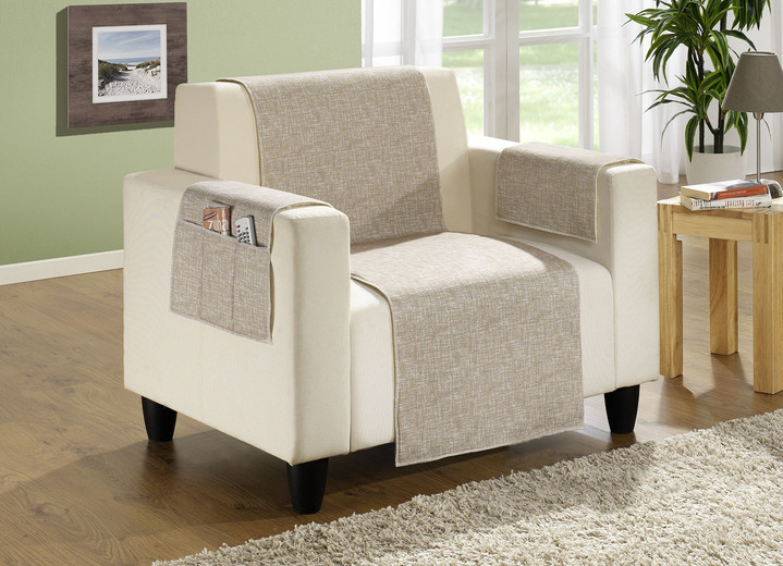 Sessel- & Sofaüberwürfe - Wohnaccessoires aus 100% Baumwolle, Unterseite 100% Schurwolle, in Farbe NATUR, in Ausführung Sesselschoner mit Anti-Rutsch-Beschichtung Ansicht 2