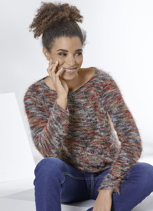 - Pullover in superflauschiger Qualität, in Größe 042 bis 054, in Farbe TERRA-BRAUN-MULTICOLOR