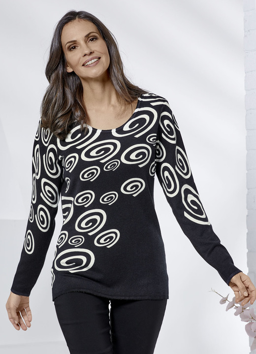 - Pullover in Feinstrick, in Größe L(44/46) bis XXL(52/54), in Farbe SCHWARZ-ECRU