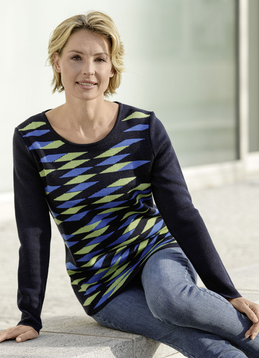 - Pullover mit Schurwolle, in Größe 038 bis 054, in Farbe MARINE-ROYALBLAU-GRÜN