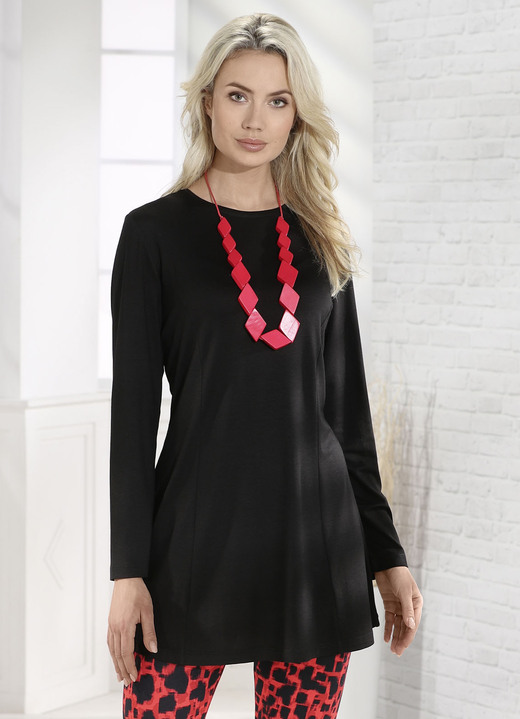 Shirts - Longshirt in leicht ausgestellter Form, in Größe 034 bis 036, in Farbe SCHWARZ