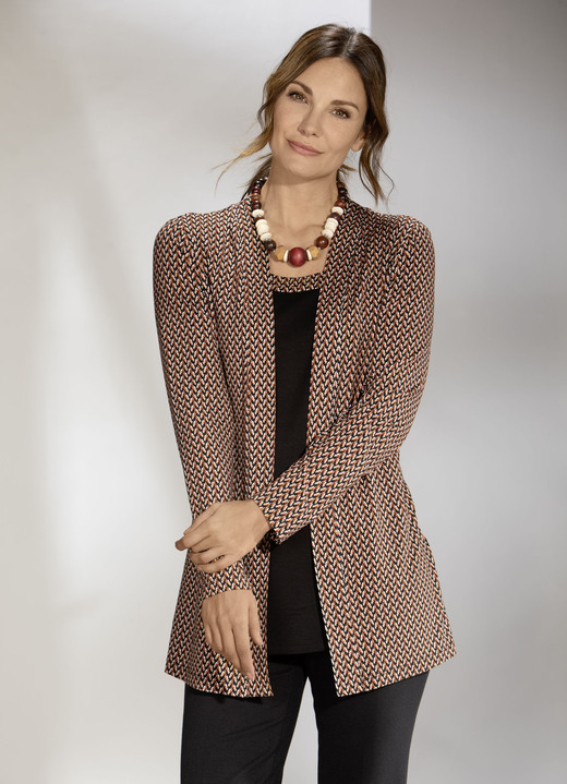 Shirts mit Strass - Shirt in raffinierter Jacken-Optik Shirts mit Strass - Shirt in raffinierter Jacken-Optik, in Größe 038 bis 056, in Farbe SCHWARZ-BRAUN