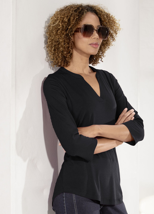 Damen - Shirt-Tunika mit Stehkragen, in Größe 036 bis 054, in Farbe MARINE Ansicht 3