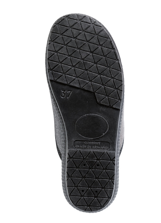 Hausschuhe - Klassische Damen-Hausschuhe, Weite H, im Textil-Materialmix, in Größe 036 bis 042, in Farbe SCHWARZ-GRAU Ansicht 3