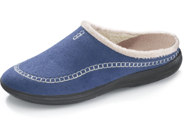 - Velours-Pantoffel mit Ziernaht, in Größe 036 bis 042, in Farbe BLAU