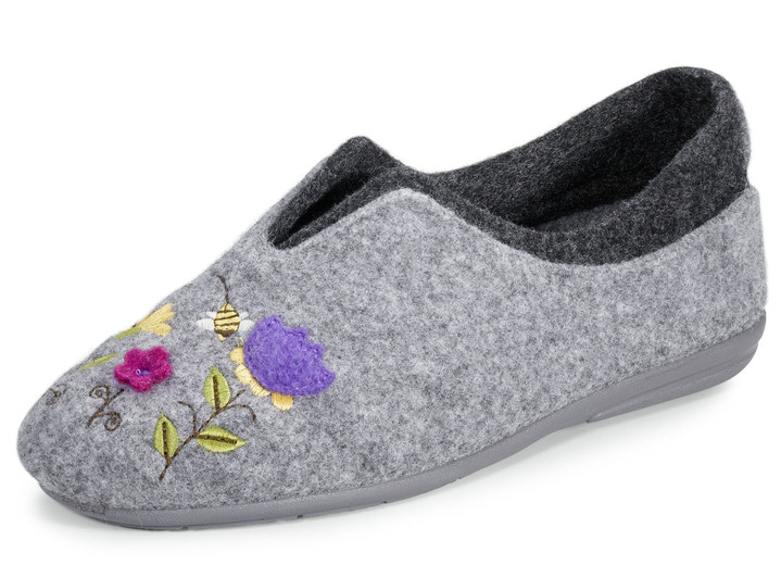 Hausschuhe - Laurina, klassische Damen-Hausschuhe, Weite G, mit fantasievoller Motiv-Stickerei, in Größe 036 bis 042, in Farbe HELLBEIGE-BUNT Ansicht 2