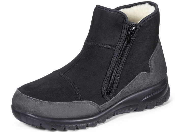 Hausschuhe - Laurina Haus-Stiefelette mit seitlichem Reißverschluss, in Größe 036 bis 042, in Farbe SCHWARZ-GRAU