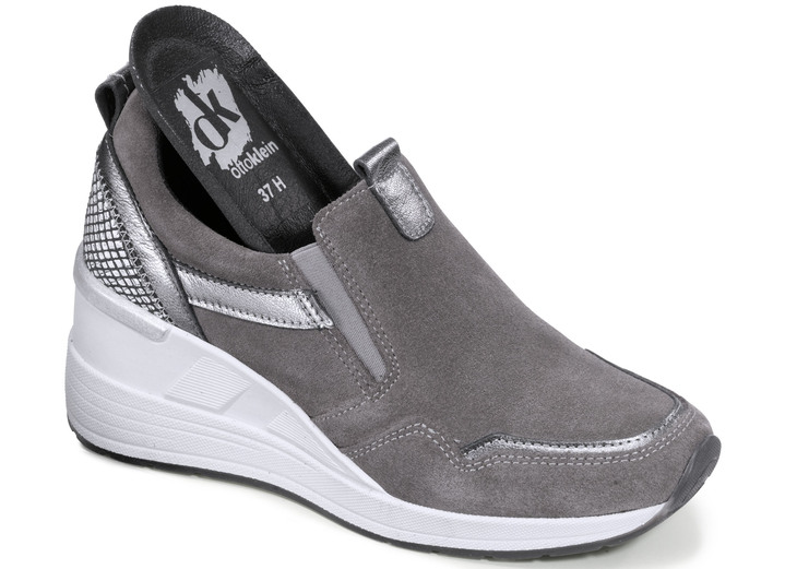 - Slipper aus Rind-Veloursleder, in Größe 036 bis 042, in Farbe GRAU Ansicht 2