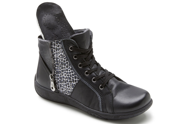 - Andrea Conti Schnür-Bootie mit reptilgeprägtem Einsatz und Zier-Reißverschluss, in Größe 036 bis 041, in Farbe SCHWARZ Ansicht 2