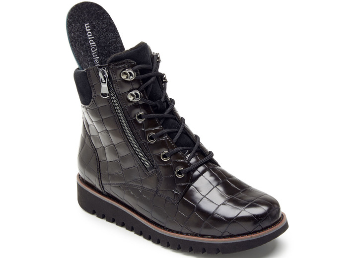 - Waldläufer Stiefelette aus krokogeprägtem Nappaleder, in Größe 3 1/2 bis 8, in Farbe SCHWARZ Ansicht 2