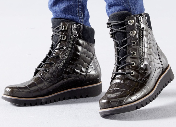 - Waldläufer Stiefelette aus krokogeprägtem Nappaleder, in Größe 3 1/2 bis 8, in Farbe SCHWARZ Ansicht 3
