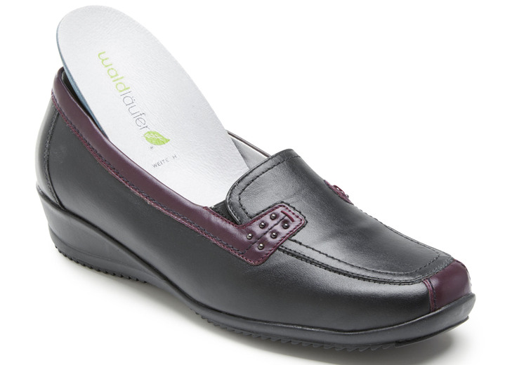 Slipper & Schnürschuhe - Waldläufer, bequeme Damen-Slipper, Weite H, mit herausnehmbarem Fußbett Ansicht 6 Slipper & Schnürschuhe - Waldläufer, bequeme Damen-Slipper, Weite H, mit herausnehmbarem Fußbett, in Größe 3 1/2 bis 8, in Farbe MARINE-COGNAC Ansicht 6